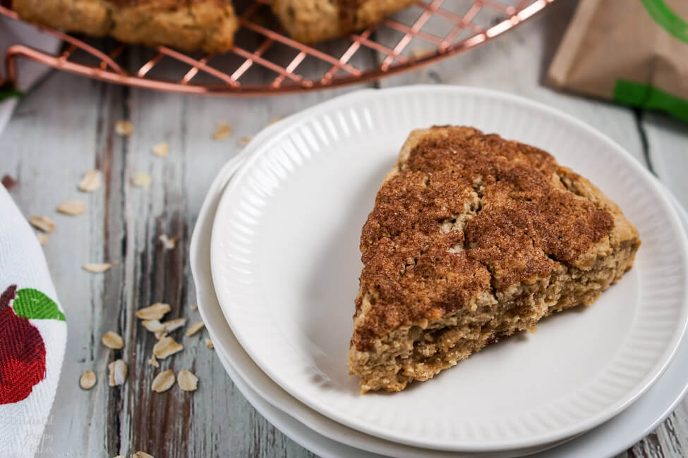 A fresh baked instant oatmeal scone on a plate. 