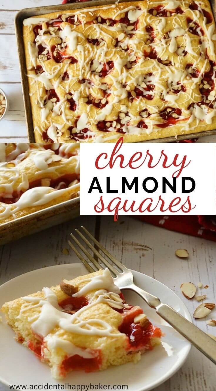 Cherry Almond Squares, this quick and easy dessert will feed a crowd and is so simple to make. 