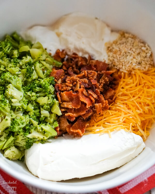 A mixing bowl full of the ingredients needed. 